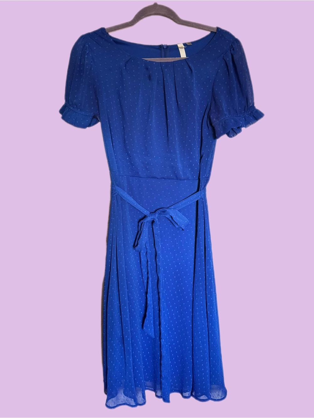NY Collection Royal Blue Midi Dress with Tie Waist